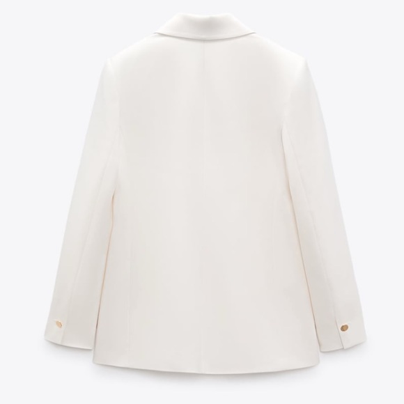 NWT ZARA BLAZER WITH PATCH POCKETS OYSTER WHITE SIZE S NWT - Picture 7 of 9